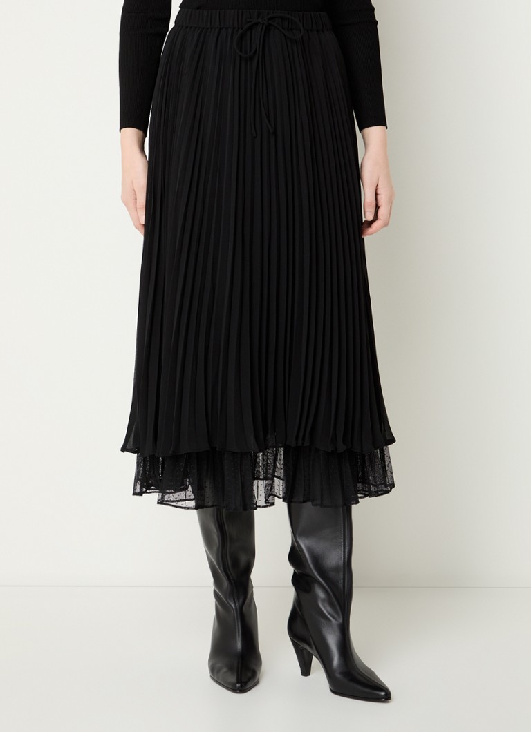 Claudie Pierlot - Sofia midi rok met plissé - Zwart