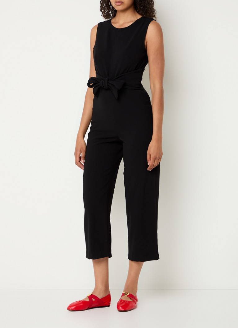 Claudie Pierlot - Straight fit cropped jumpsuit met strikceintuur - Zwart