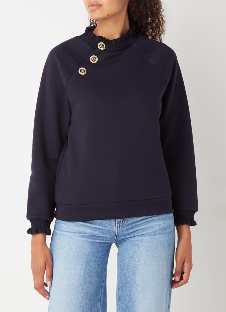 Claudie Pierlot - Tap sweater met ruches en sierknopen - Donkerblauw