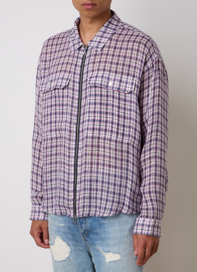 Cole Buxton - Overshirt van linnen met ruitdessin en borstzakken - Roze