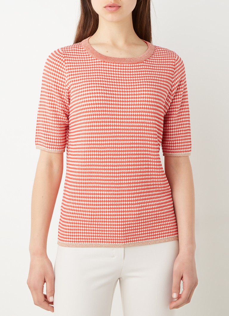 Comma - Fijngebreid T-shirt met print en lurex  - Rood