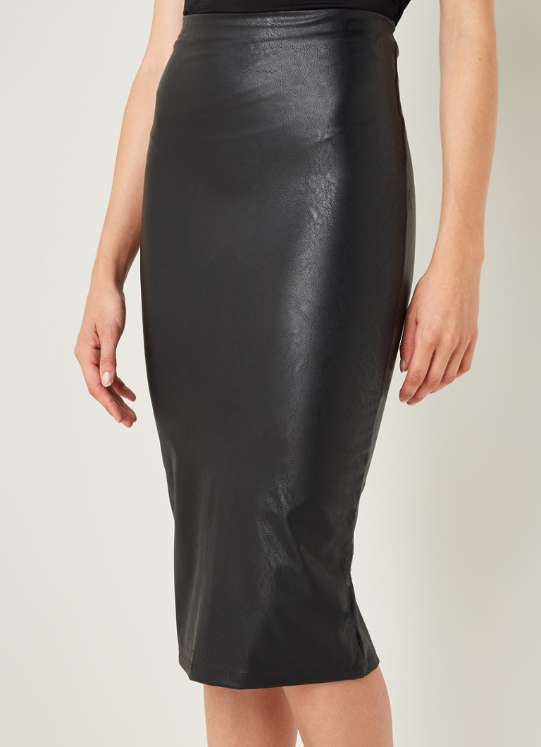 Commando Midi kokerrok van imitatieleer met split