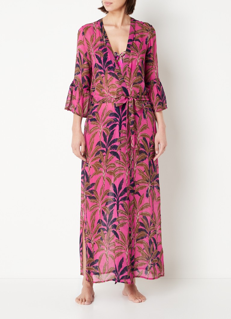 Cyell - Kimono semi-transparent à imprimé feuille - Fuchsia