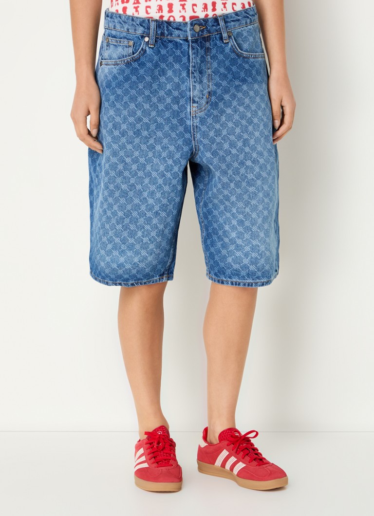 Daily Paper - High waist wide fit korte broek van denim met logoprint - Indigo