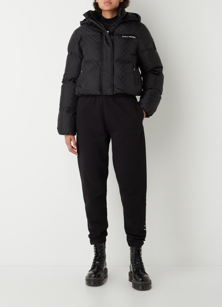 Daily Paper Monogram Cropped Puffer Jacket Black