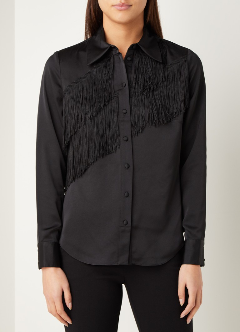 Damsel in a Dress - Branwen blouse van satijn met franjes - Zwart