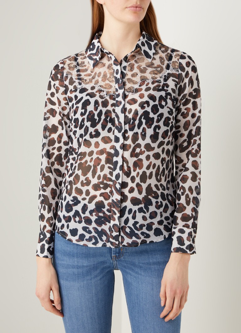 Damsel in a Dress - Ramona semi-transparante blouse met kant en panterprint - Beige
