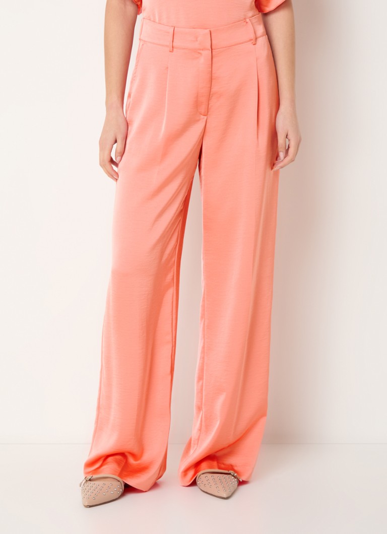 Dante 6 - Jules high waist wide fit broek van satijn met steekzakken - Perzikroze