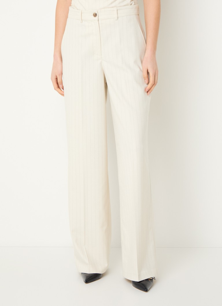 Dante 6 - Lune high waist straight fit pantalon met krijtstreep - Gebroken wit