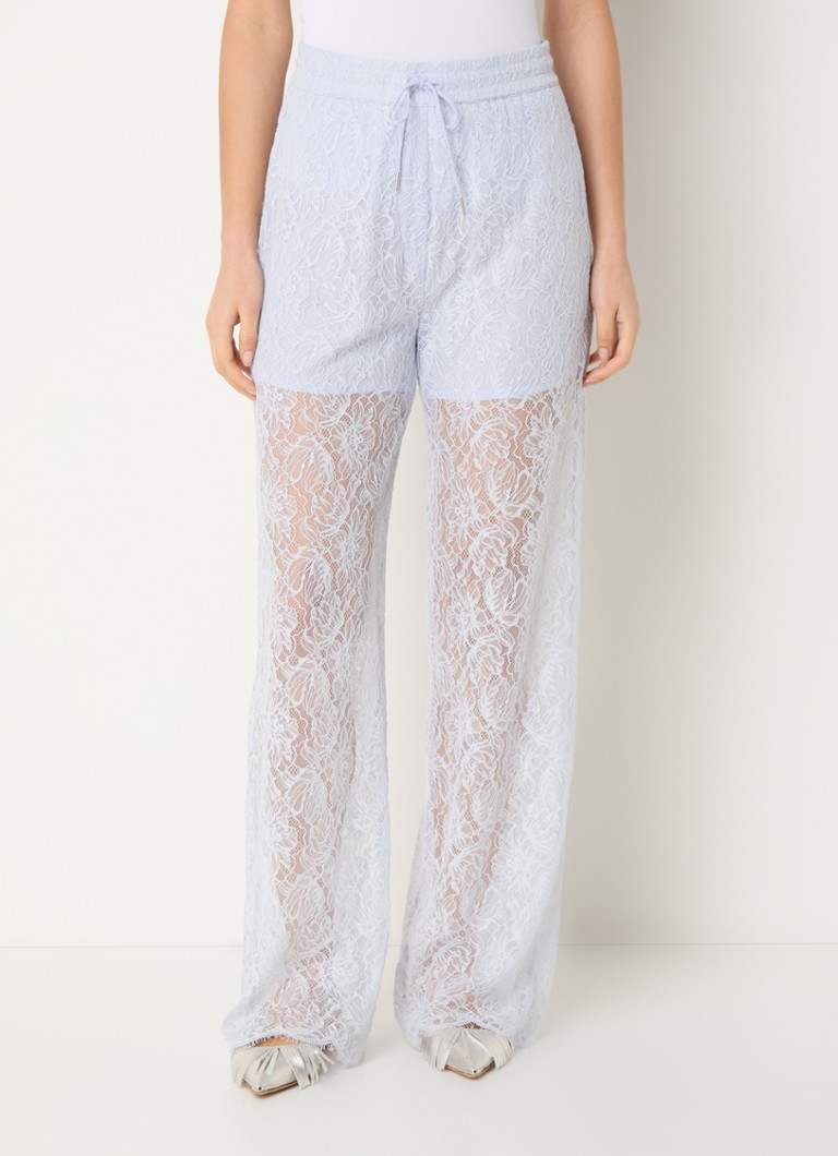 Dante 6 - Shiloh semi-transparante high waist loose fit broek van kant - Lichtblauw