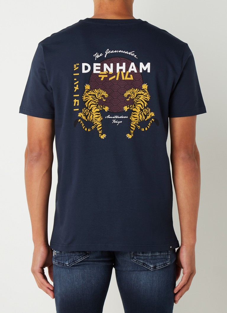 Denham - Carter T-shirt met logo- en backprint - Donkerblauw