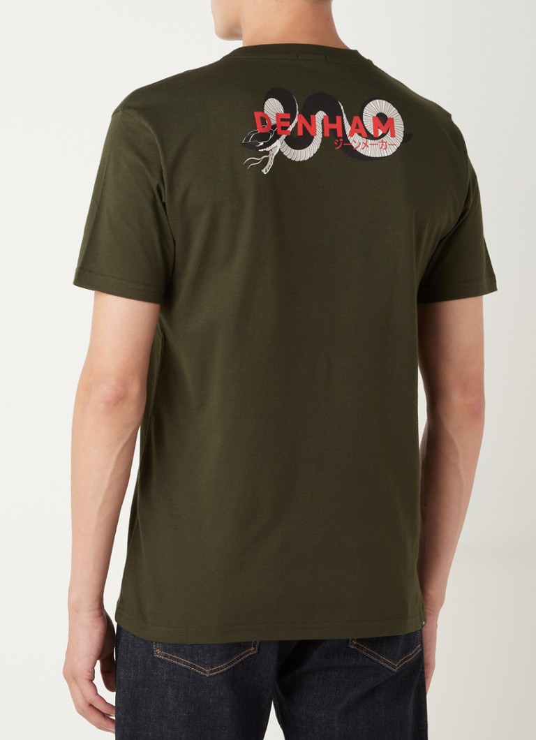 Denham - T-shirt avec imprimé sur le devant et le dos - Vert olive
