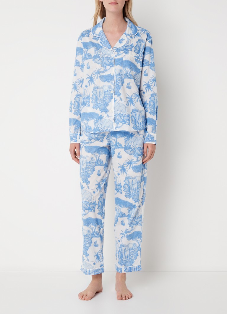Desmond & Dempsey - Loxodonta pyjamaset van biologisch katoen - Blauw