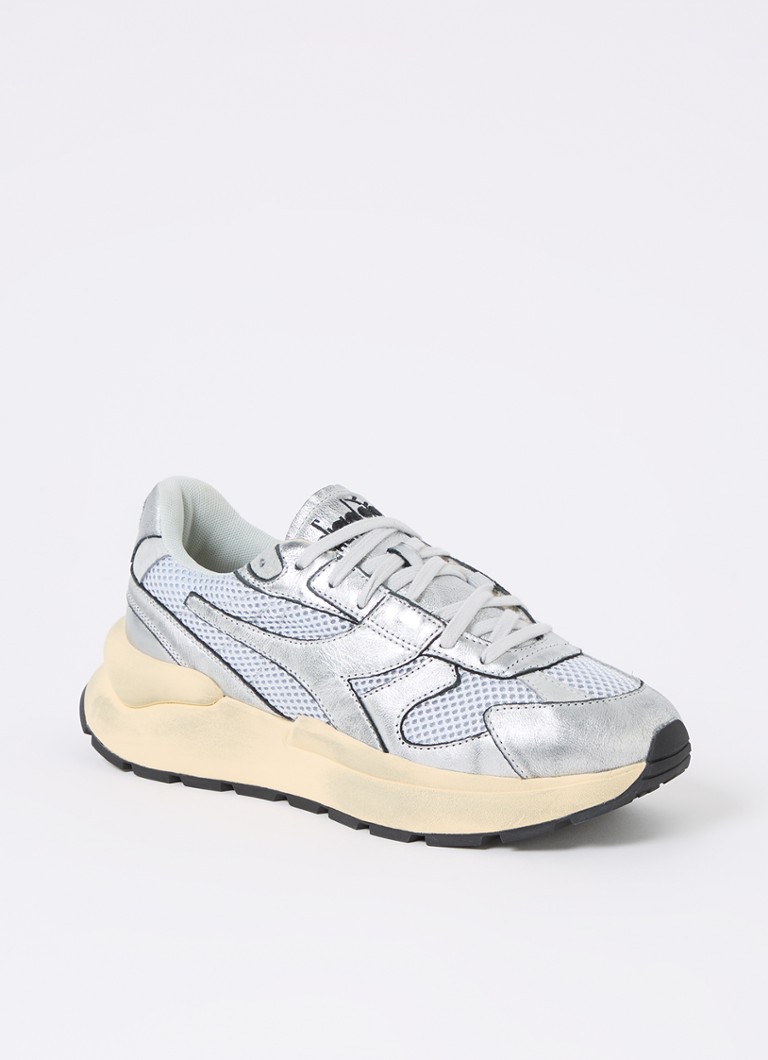 Diadora - Mercury sneaker van leer met details van mesh - Zilver