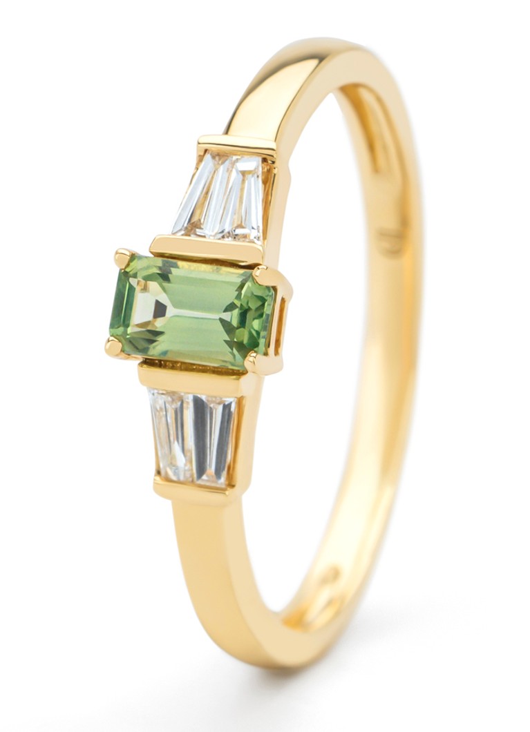 Diamond Point - Geelgouden ring, 0.37 ct groene saffier, Eden - Geelgoud