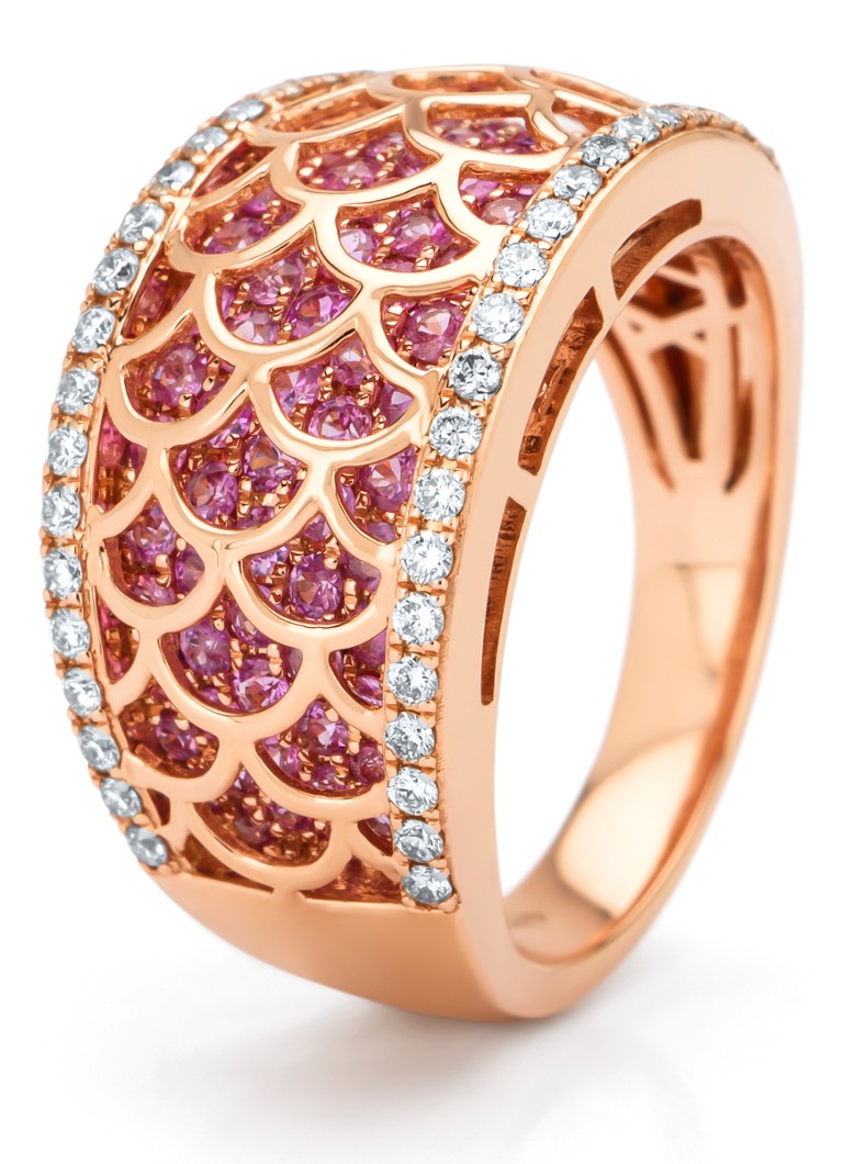 Diamond Point - Roségouden ring, 0.33 ct roze saffier, Starlight - Roségoud