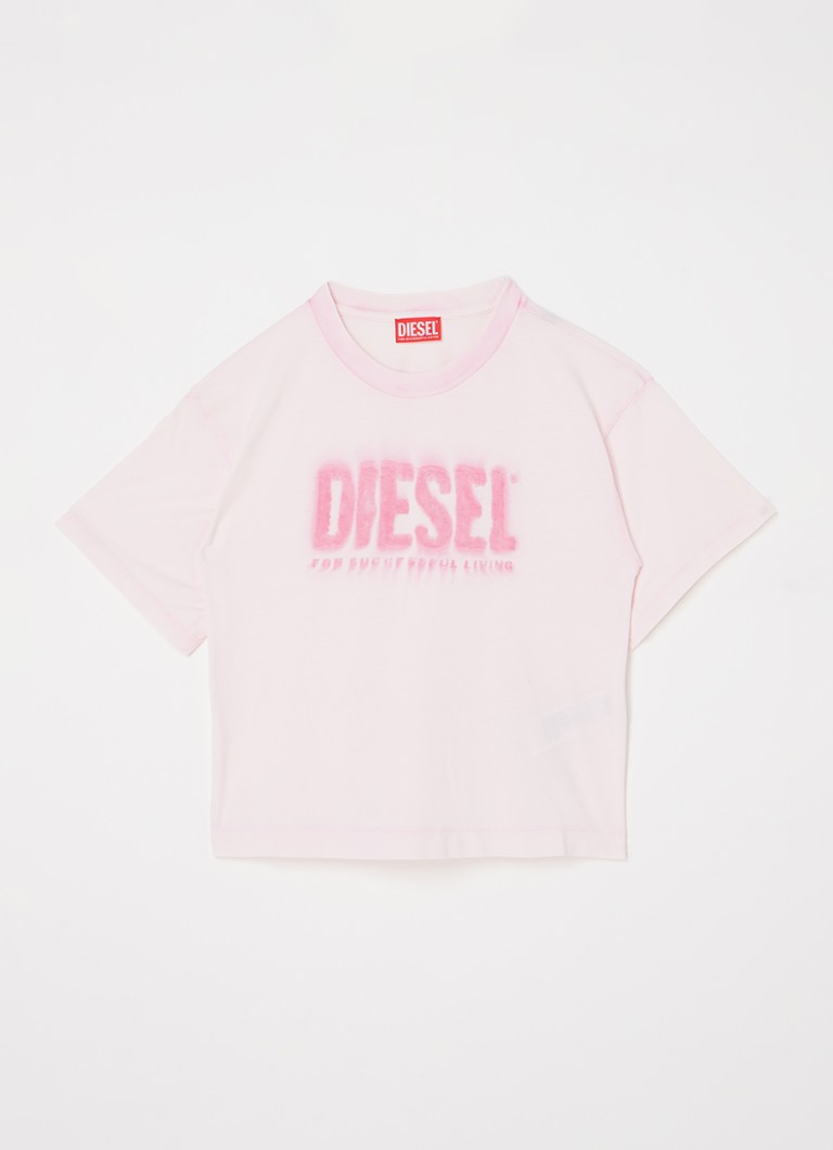 Diesel - Boxy T-shirt met logoprint  - Lichtroze