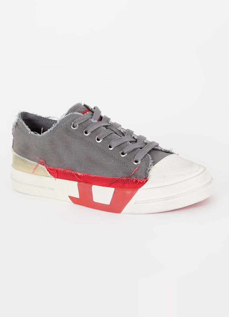 Diesel - D-verse Low sneaker van canvas met destroyed afwerking - Middengrijs