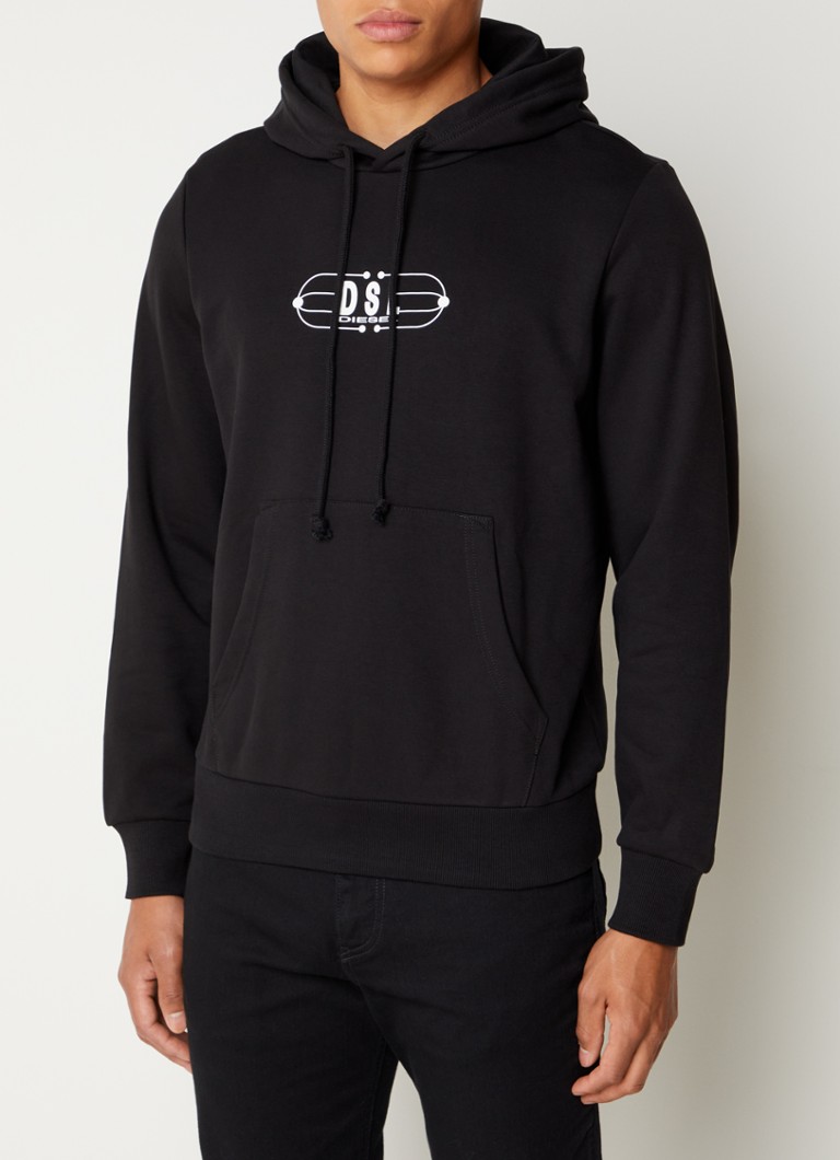 Diesel - Ginn hoodie met logo- en backprint - Zwart