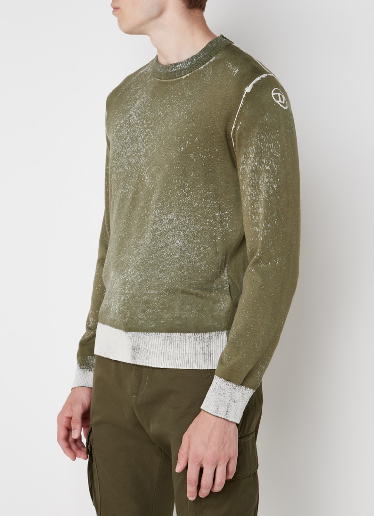 Diesel - K-LARENCE-B fijngebreide pullover met ingebreide print - Mosgroen