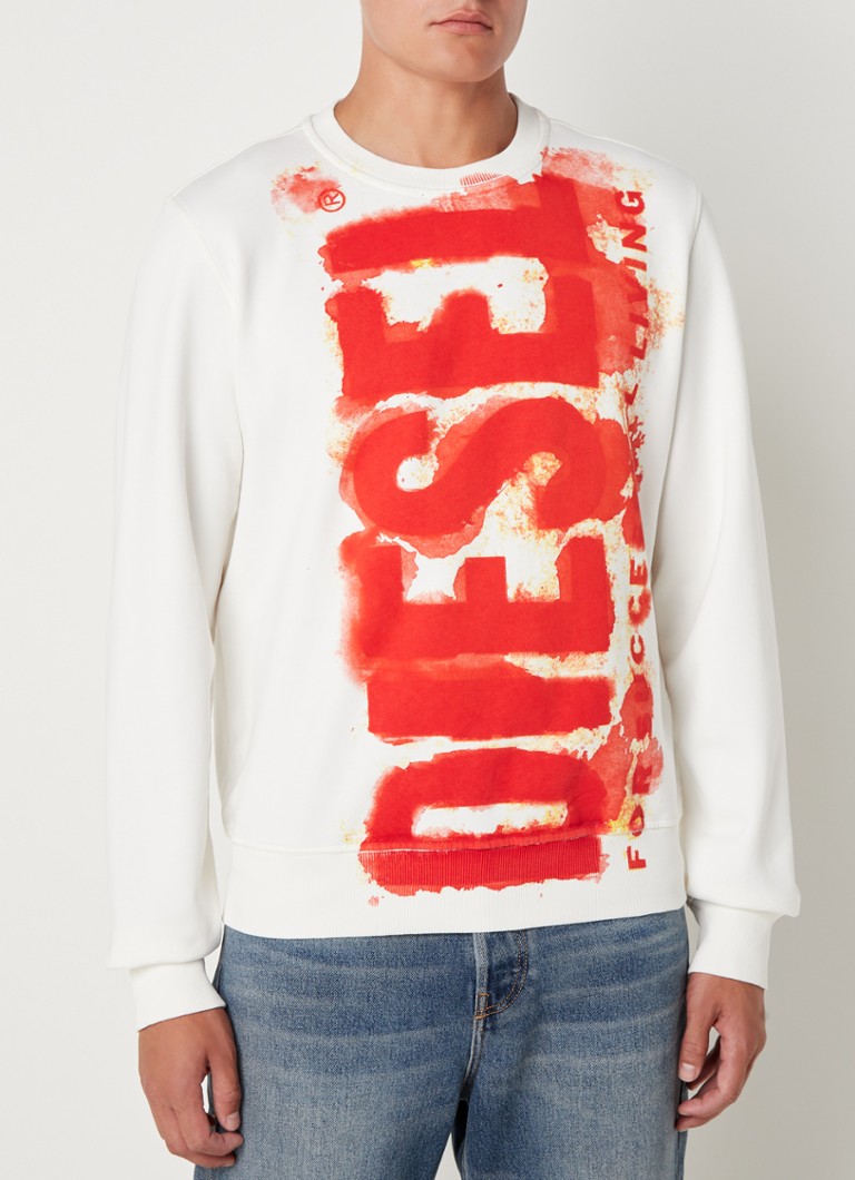 Diesel - S-Ginn sweater met logoprint - Gebroken wit