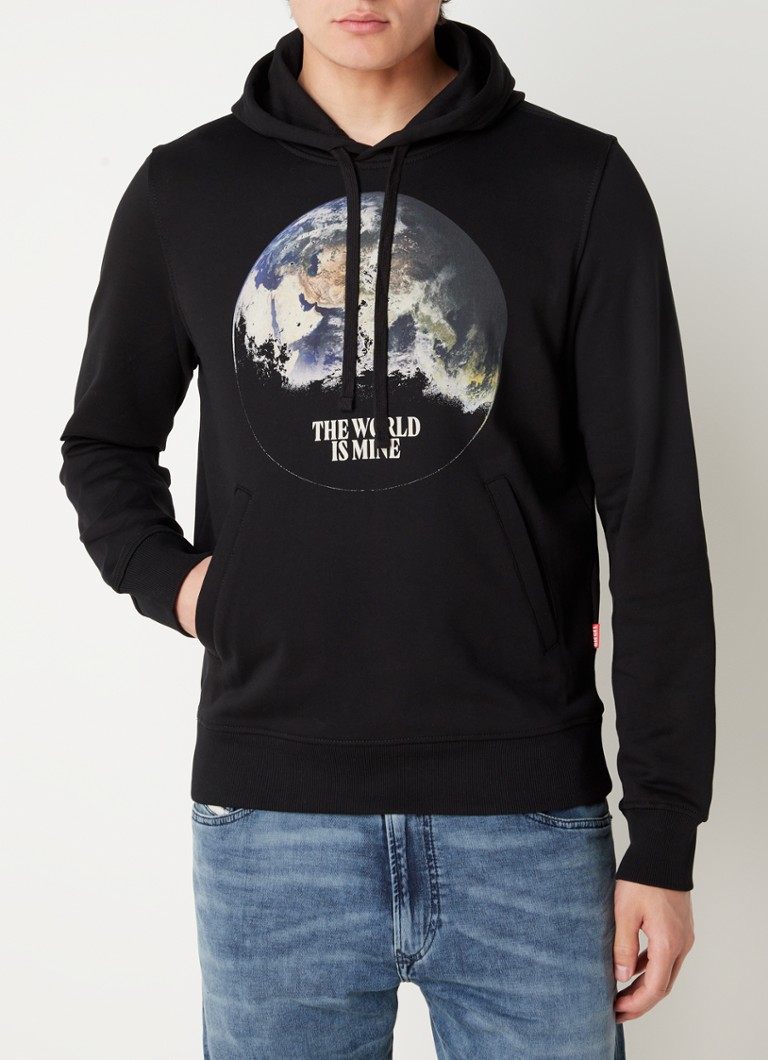 Diesel - S-Ginn-Welt hoodie met print en kangoeroezak - Zwart