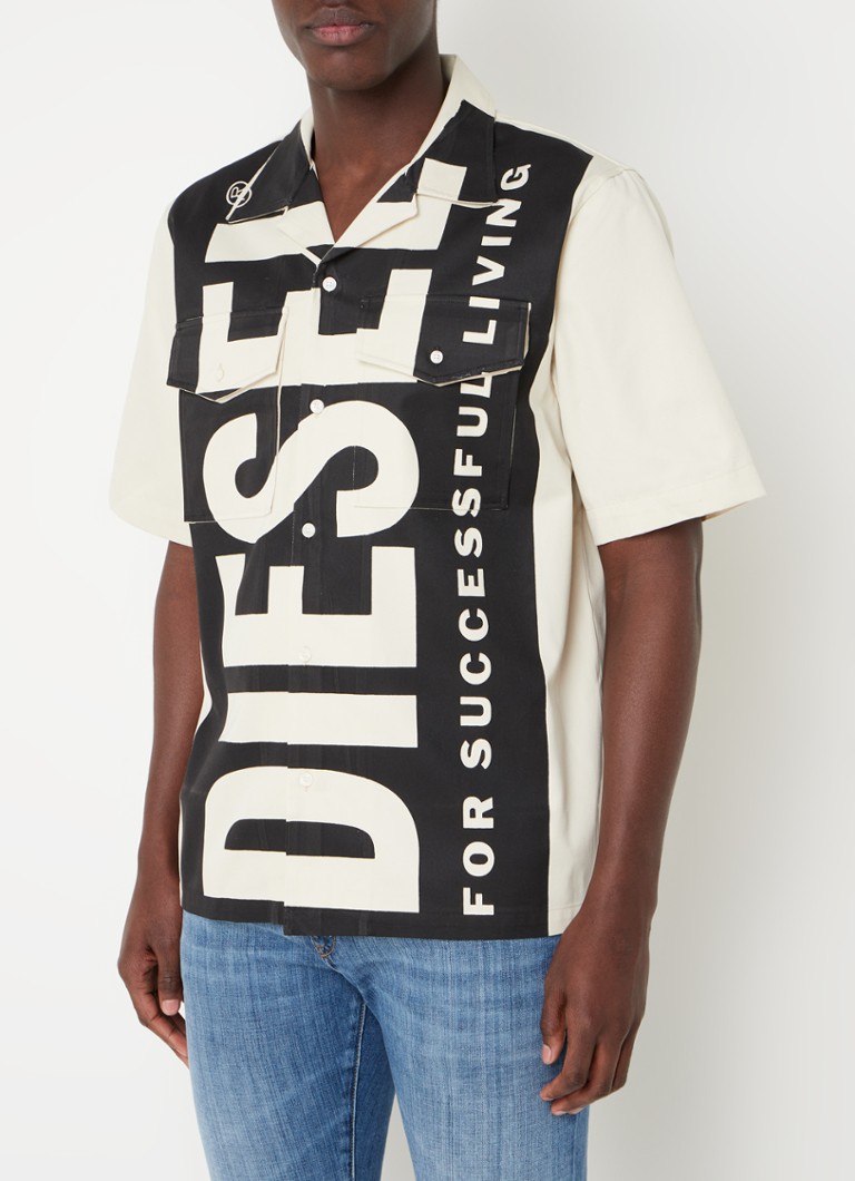 Diesel - S-Mac-22 regular fit overhemd met logoprint en borstzakken - Beige