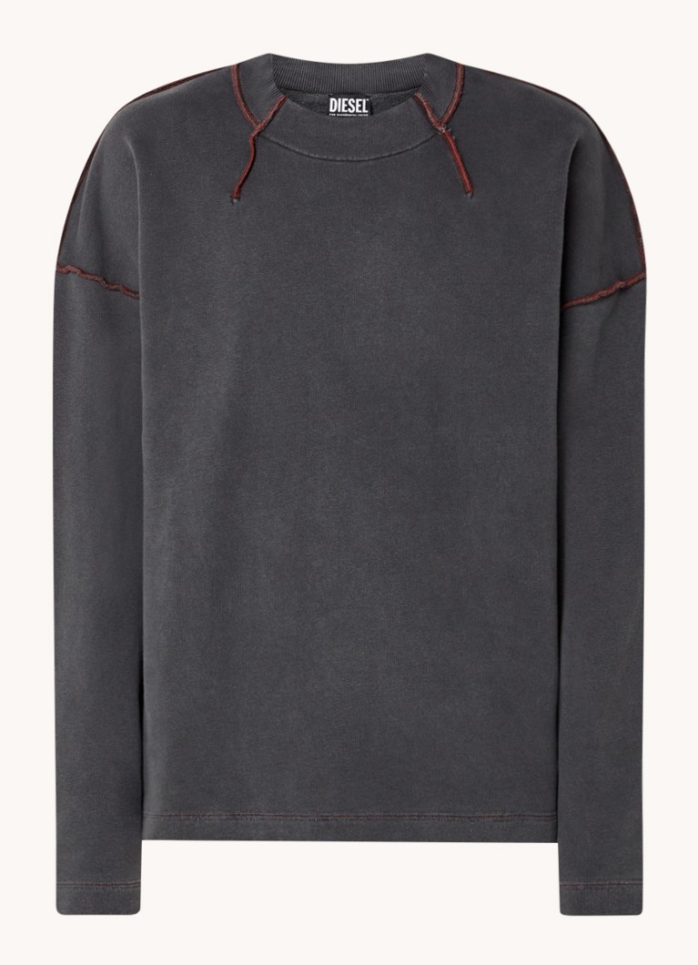 Diesel S-Molock sweater met ribstructuur en siernaden • Grijs 