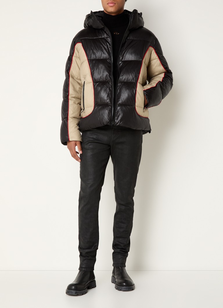 Diesel W-Ostend puffer jack met capuchon en ritszakken • Zwart