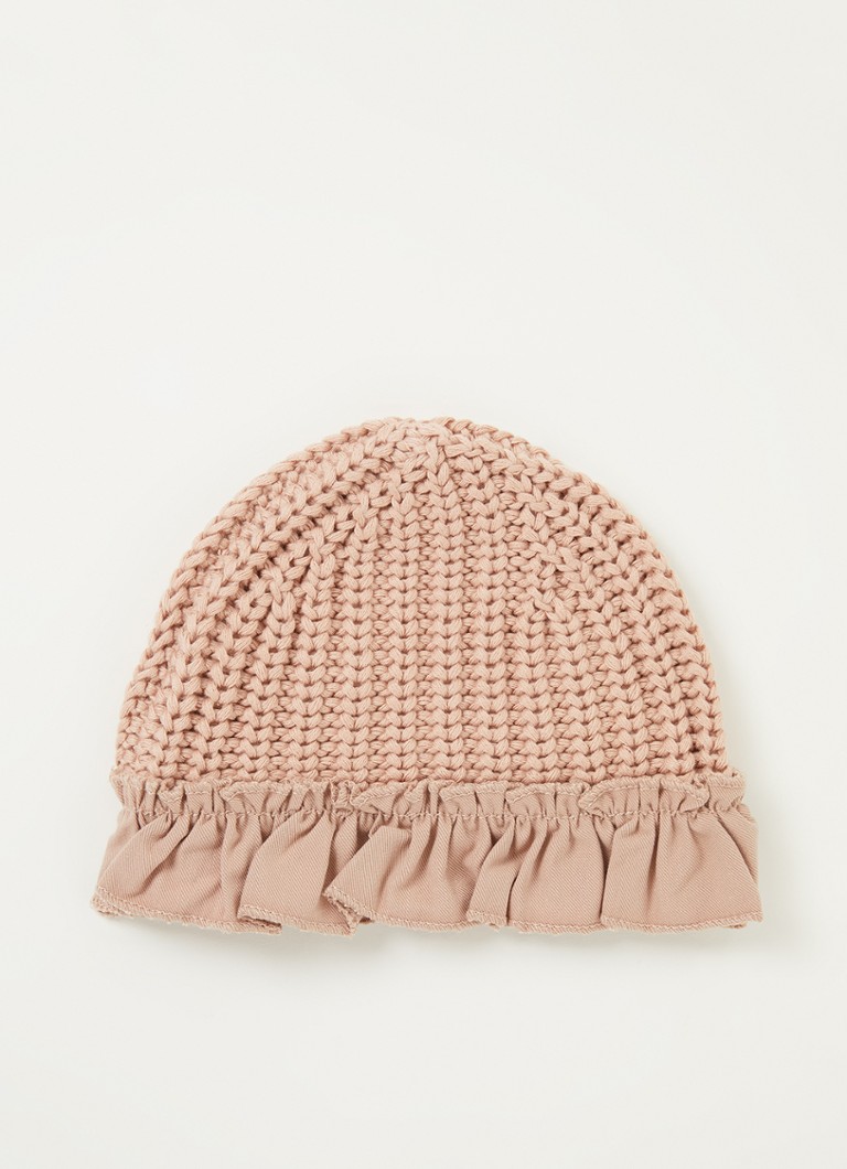 Donsje Amsterdam - Bonnet en grosse maille Dudu à volants - Beige foncé