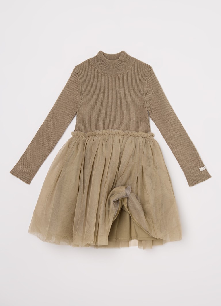 Donsje Amsterdam Lotus fijngebreide A-lijn jurk in wolblend met tule