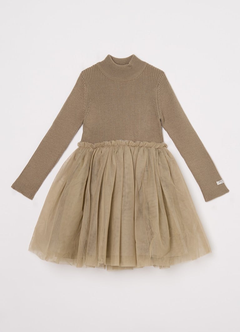 Donsje Amsterdam Lotus fijngebreide A-lijn jurk in wolblend met tule