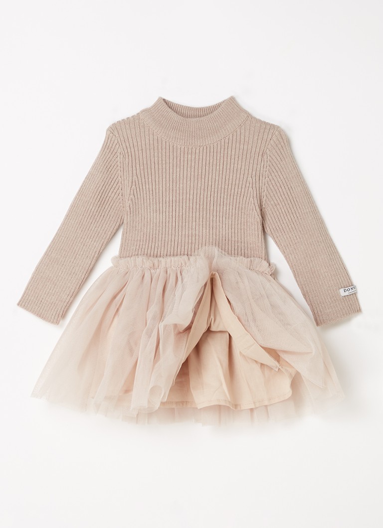 Donsje Amsterdam Lotus fijngebreide jurk in wolblend met tule