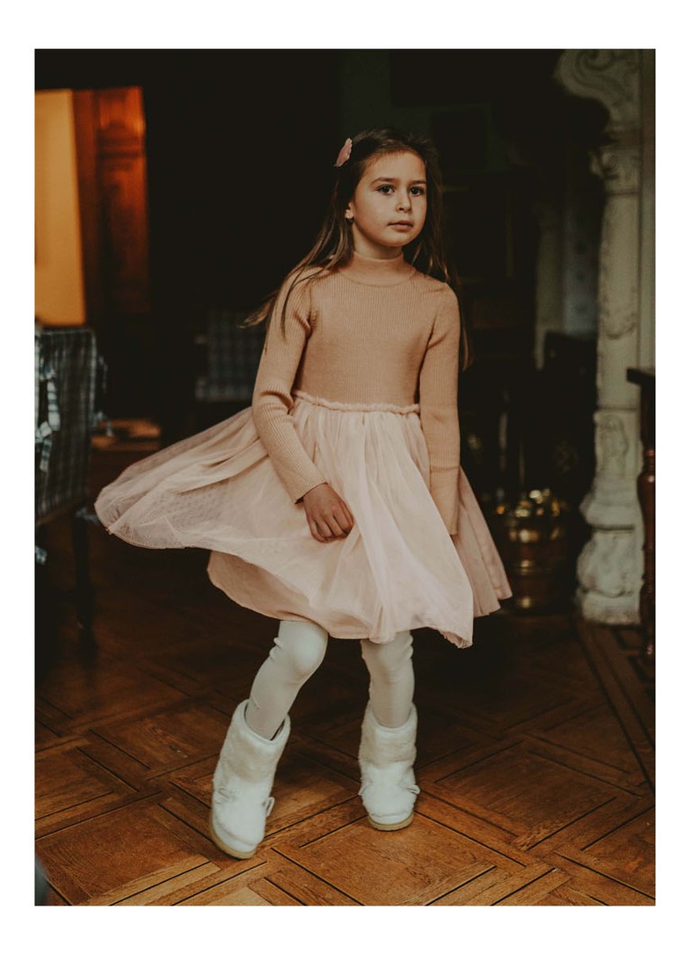 Donsje Amsterdam Lotus fijngebreide jurk in wolblend met tule