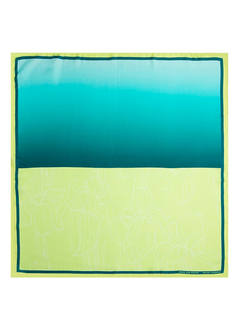Dries Van Noten - Foulard Neon Garden - zijden sjaal 75 x 75 cm - Neon Garden