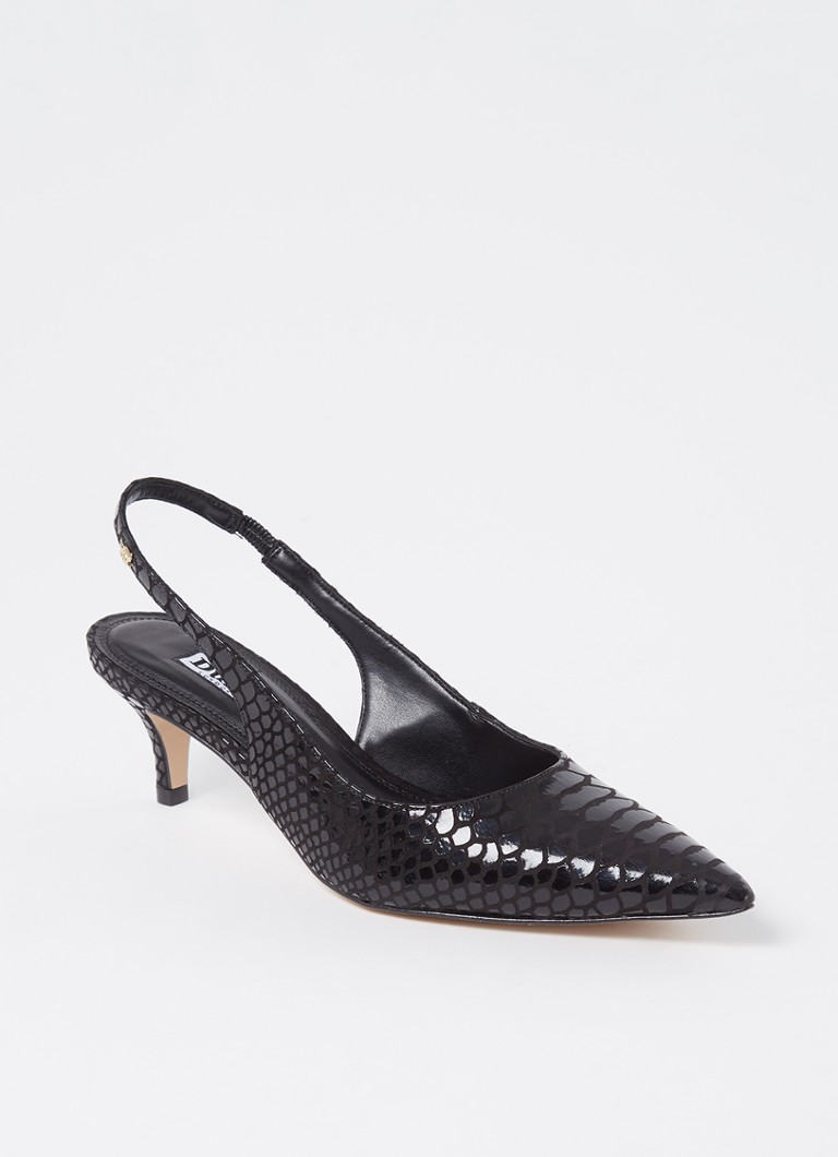 Dune London - Slingback Capitol en cuir avec structure croco - Noir