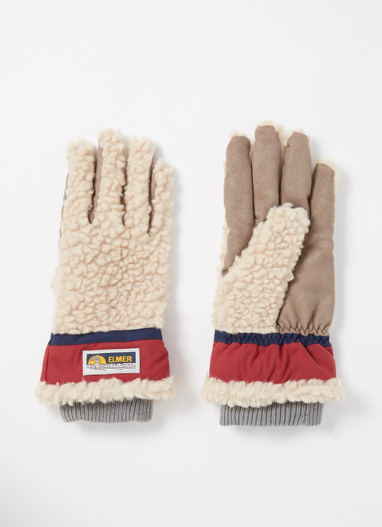 ELMER - Handschoenen van teddy met logo en touchscreen functie - Beige