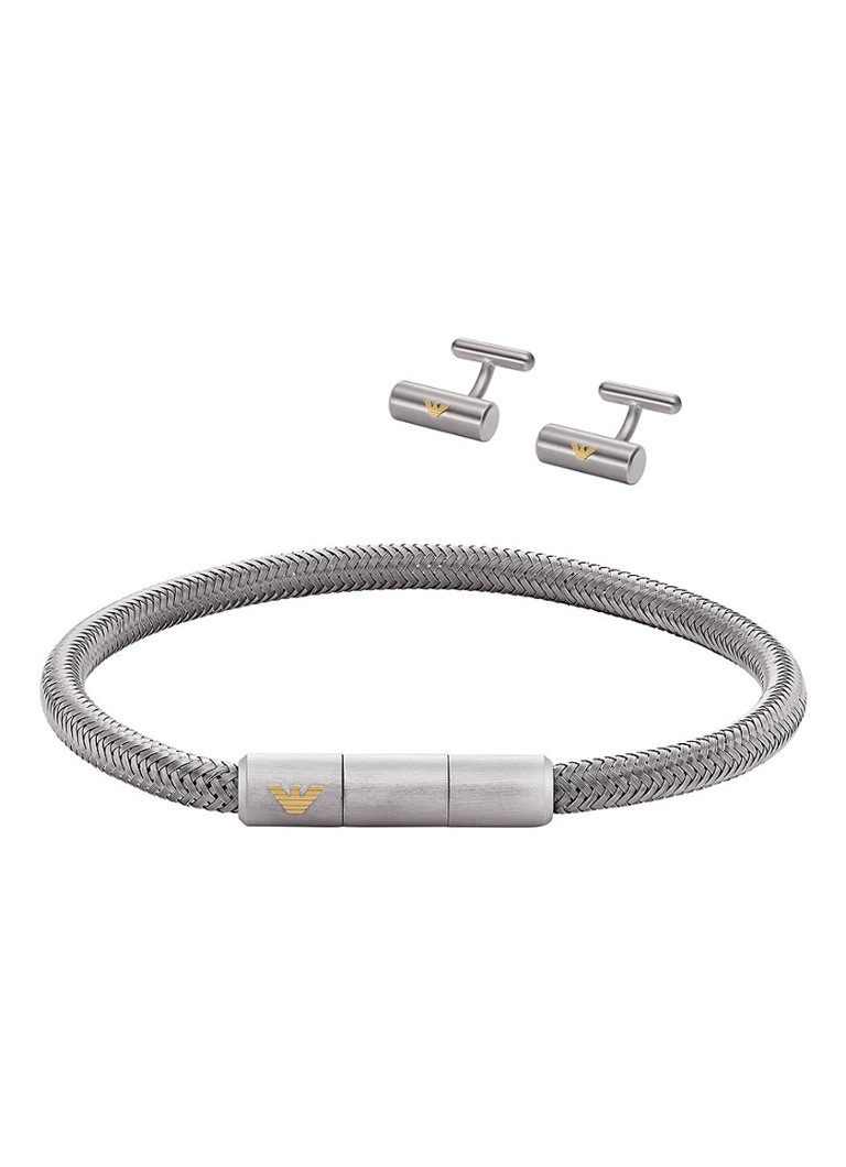 EGS3044SET van set • Armani Key armband en Emporio manchetknopen Zilver • Basics