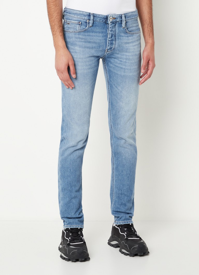 Emporio Armani - Slim fit jeans met lichte wassing en stretch - Indigo