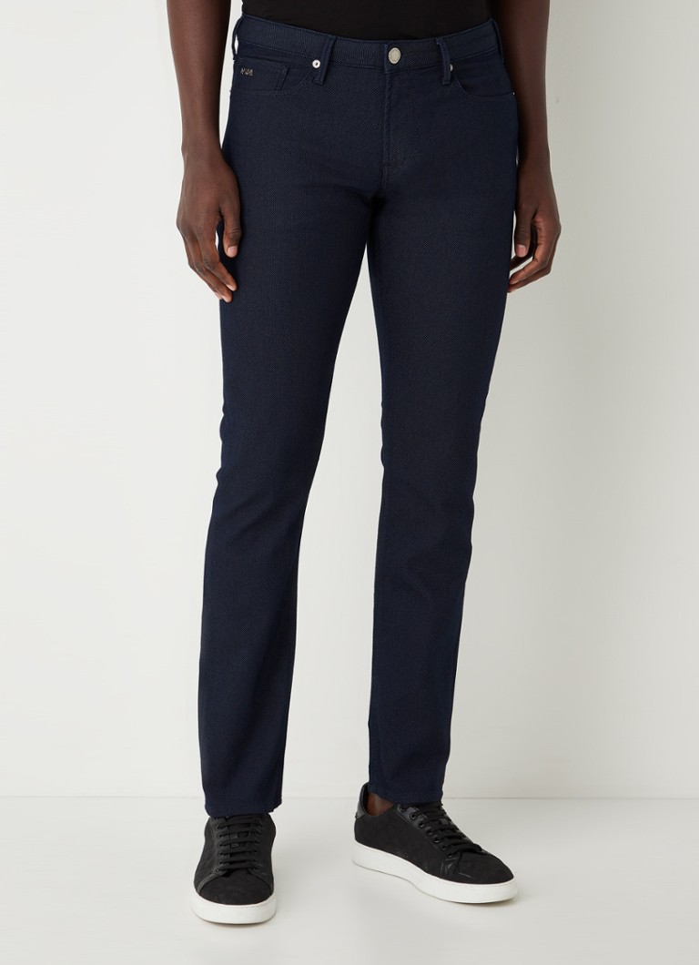 Emporio Armani - Slim fit jeans met microdessin en stretch - Donkerblauw