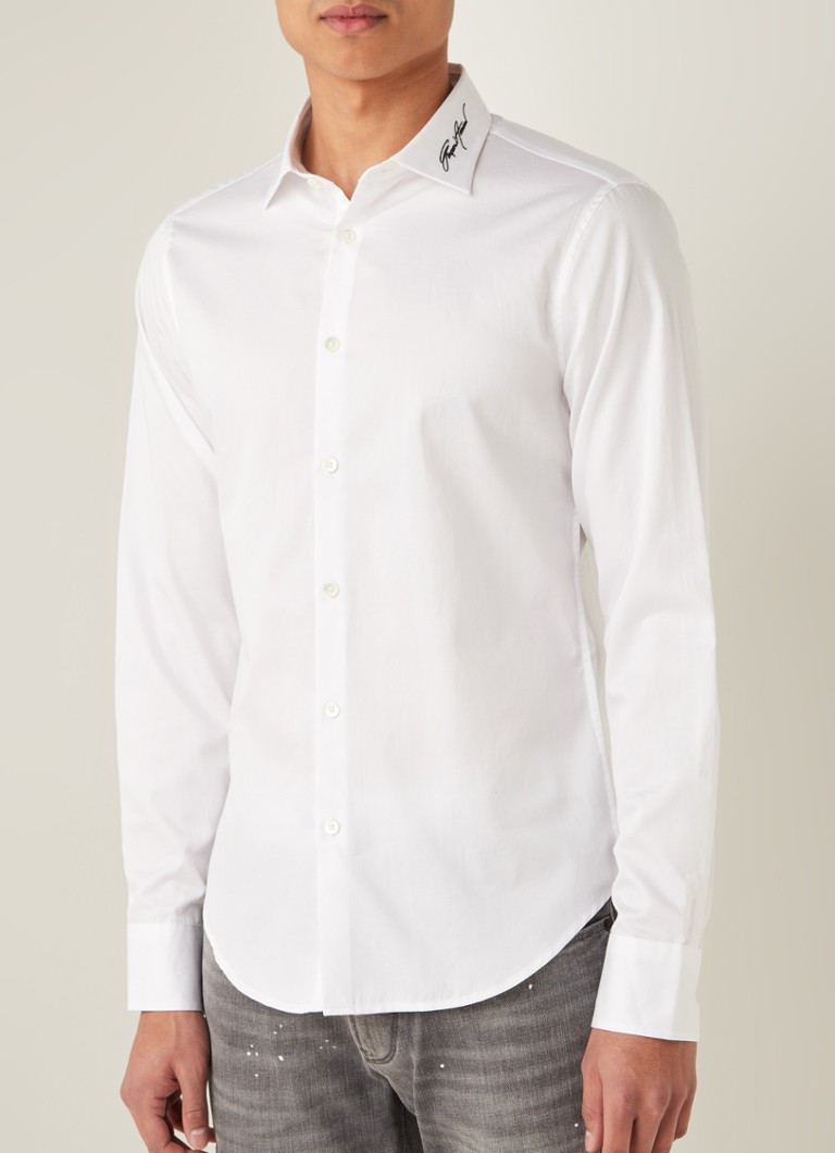 deken Minimaal Mantel Emporio Armani Slim fit overhemd met logoborduring • Wit • deBijenkorf.be