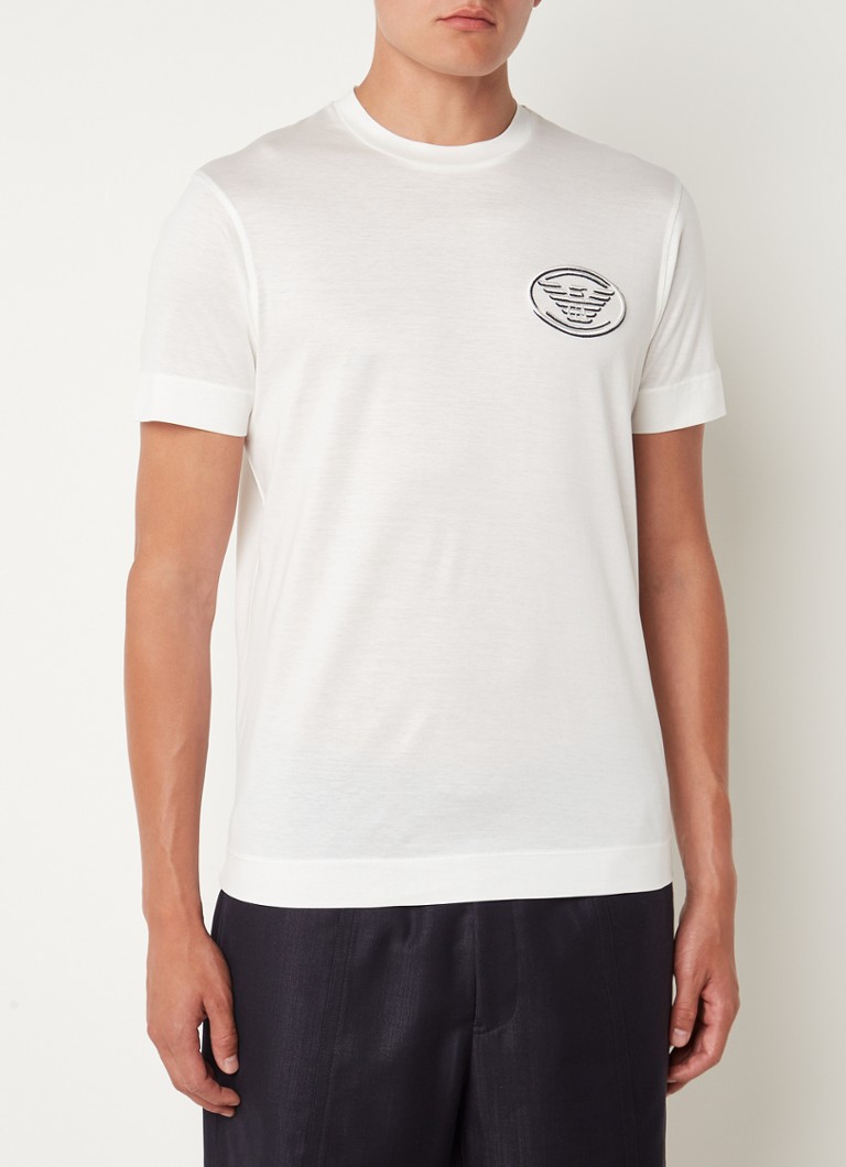 Emporio Armani - T-shirt in lyocellblend met logoborduring - Wit