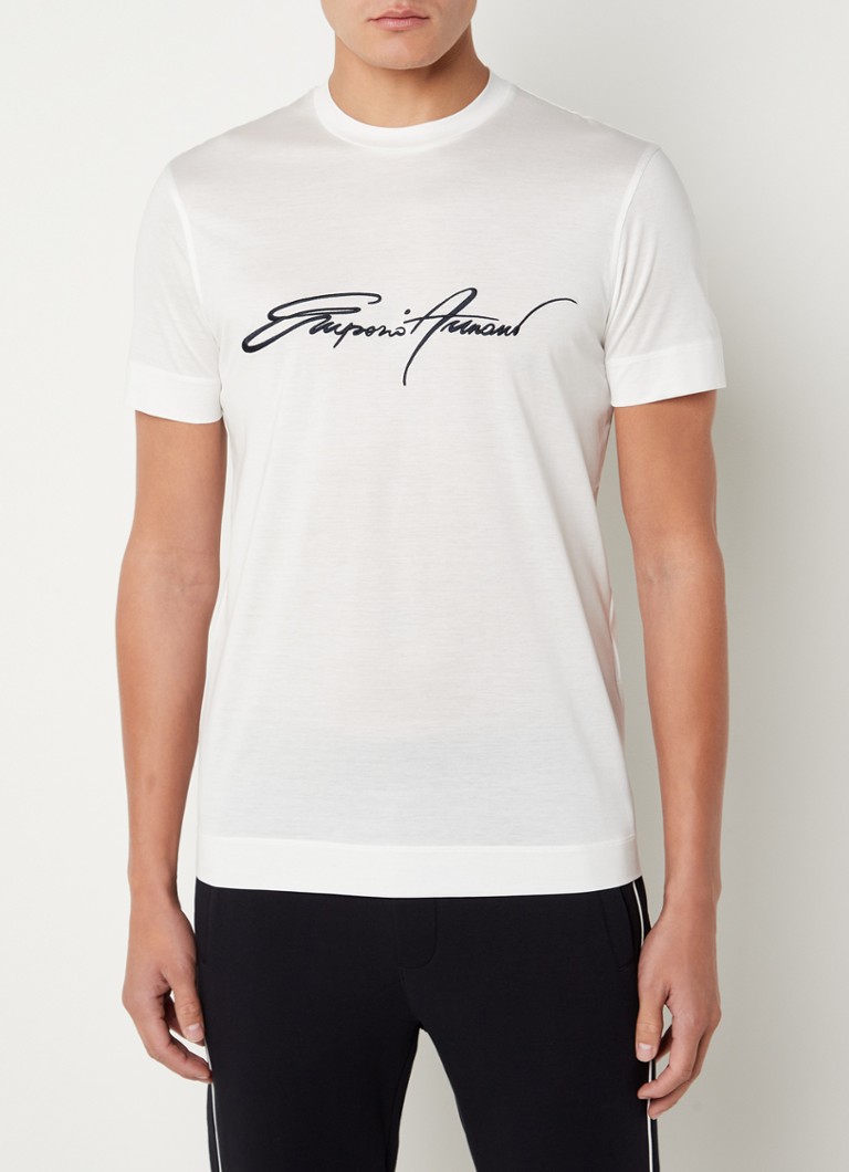 Emporio Armani - T-shirt in lyocellblend met logoborduring - Wit