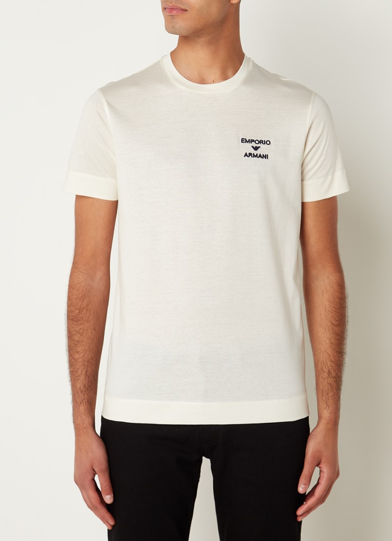 Emporio Armani - T-shirt met logoborduring - Gebroken wit