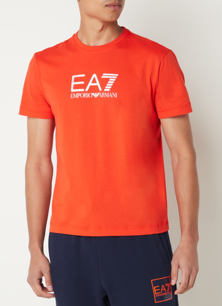 Emporio Armani - Trainings T-shirt met logoprint  - Oranjerood