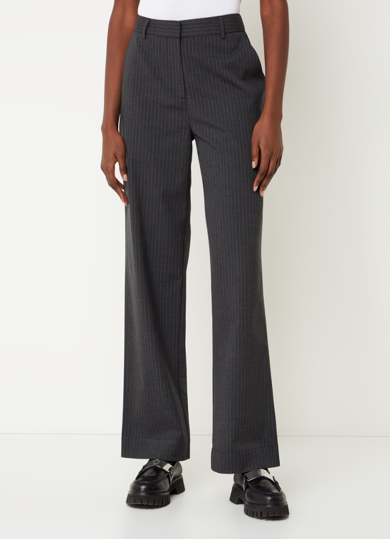 Envii - Enkafir mid waist straight fit pantalon met streepprint - Donkergrijs