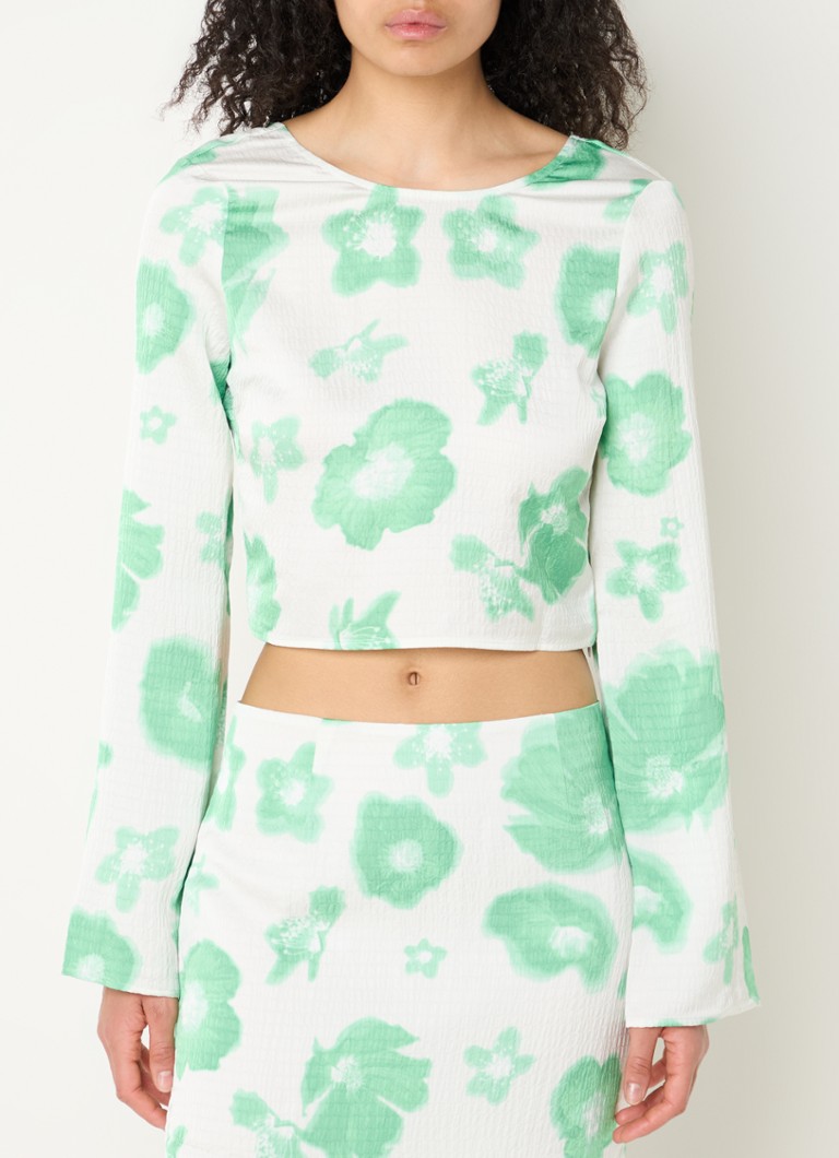 Envii - Enkangaroo crop top met rugdecolleté en bloemenprint - Groen