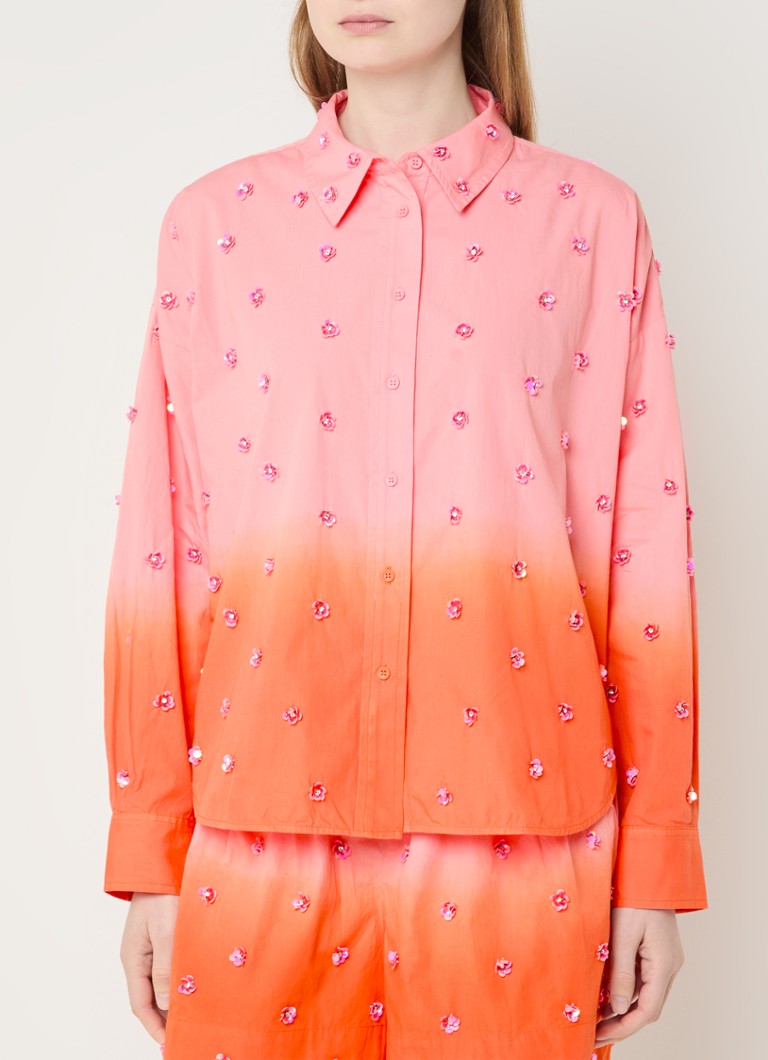 Essentiel Antwerp - Harkansas blouse met strass en dip-dye dessin - Koraalroze