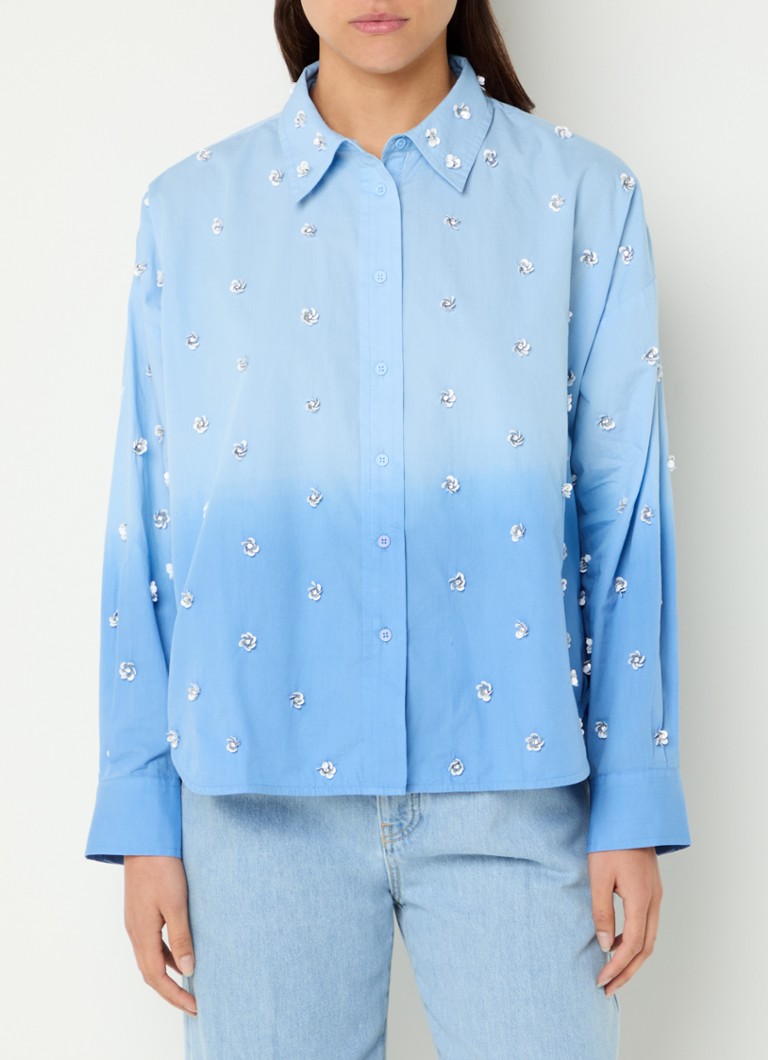 Essentiel Antwerp - Harkansas blouse met strass en dip-dye dessin - Lichtblauw