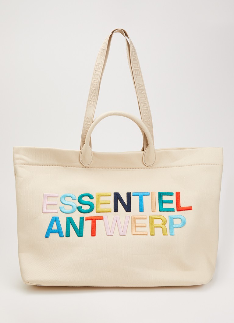 Essentiel Antwerp - Hedness shopper van canvas met logoborduring - Creme